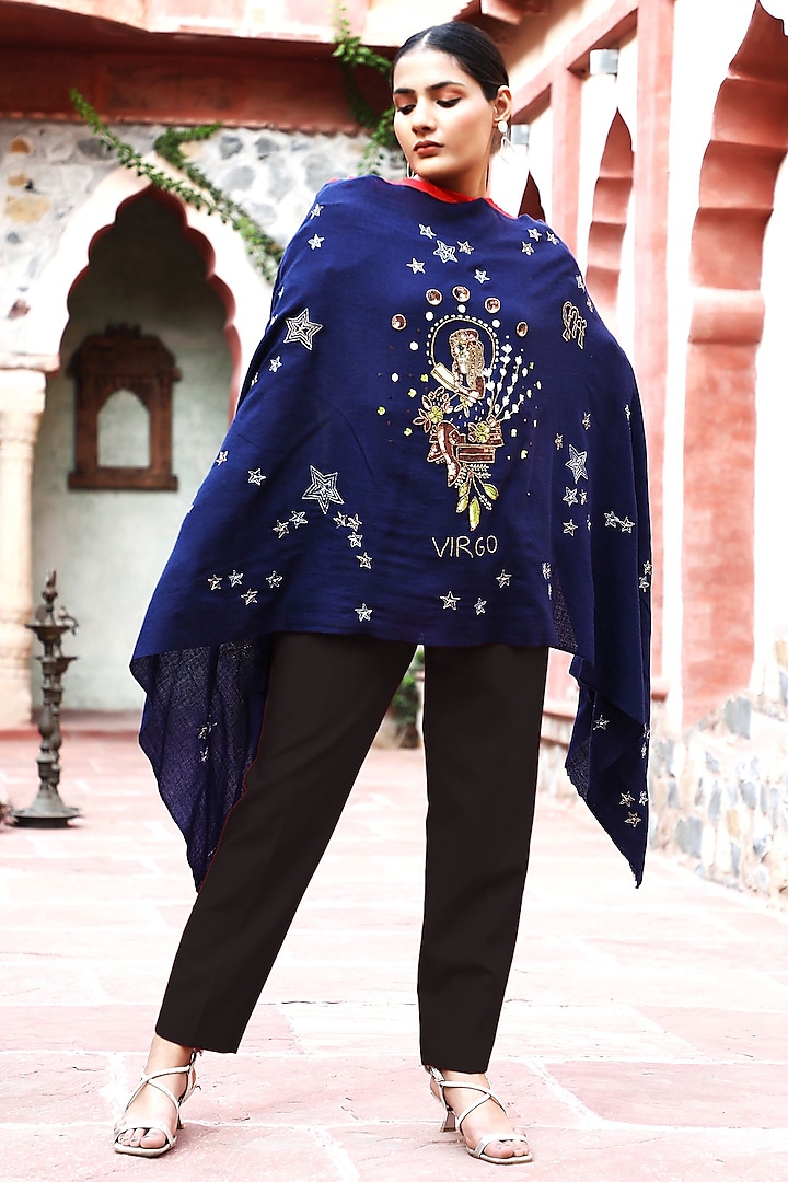 Blue Motif Embroidered Stole by Dusala