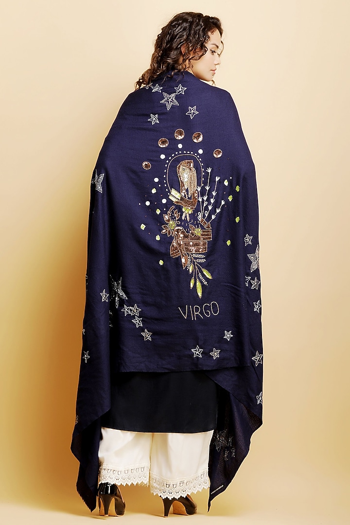 Blue Motif Embroidered Stole by DUSALA ACCESSORIES at Pernia's Pop Up Shop