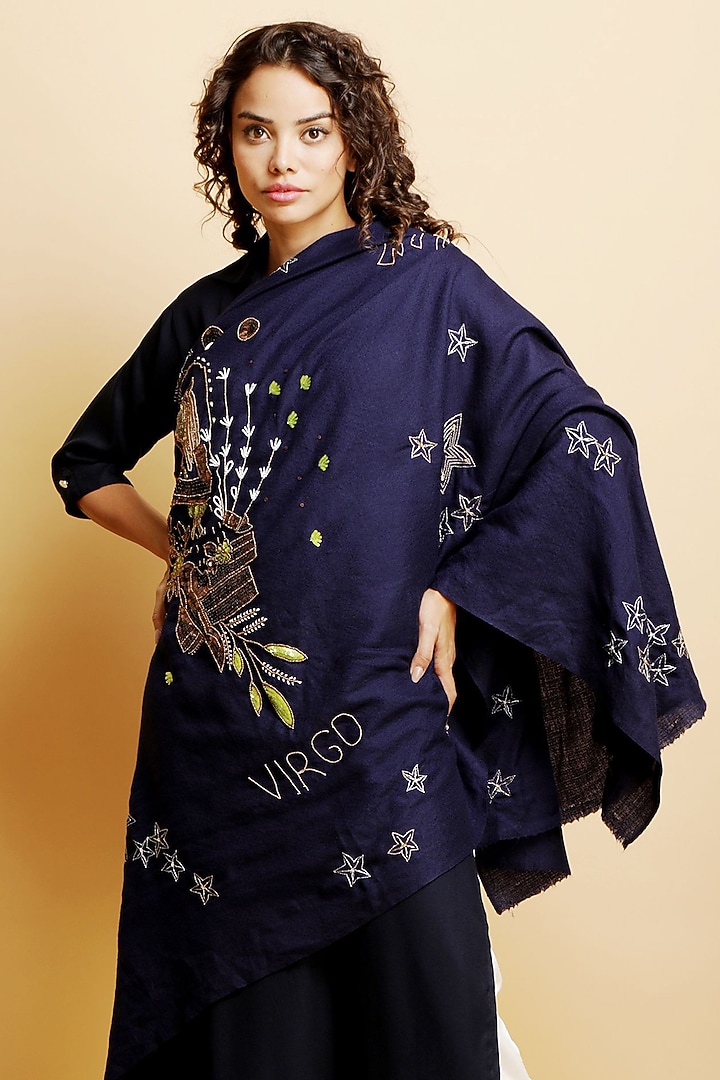 Blue Motif Embroidered Stole by DUSALA ACCESSORIES at Pernia's Pop Up Shop