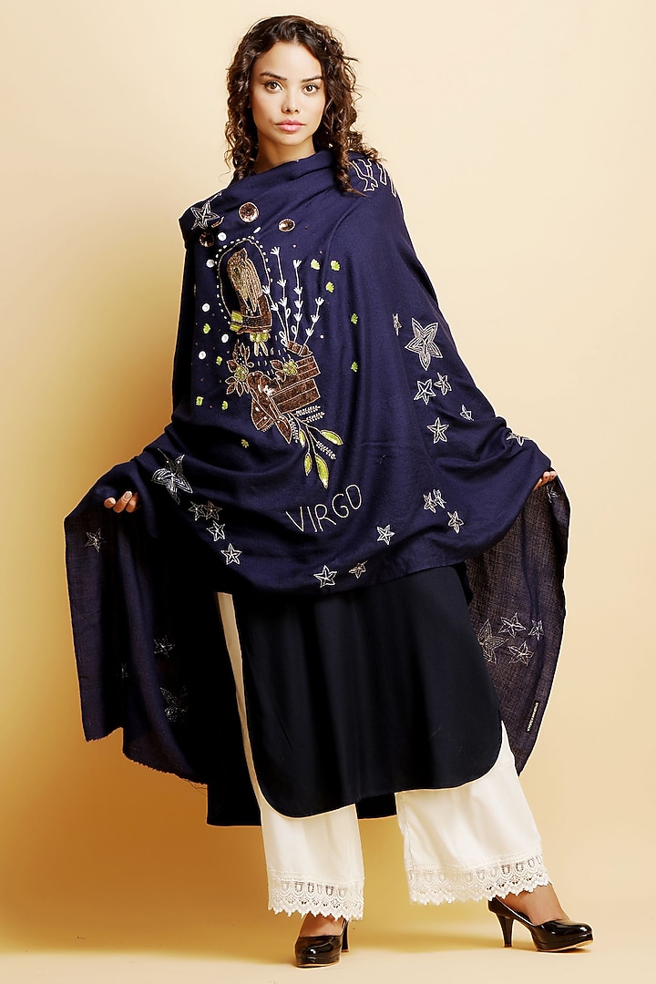 Blue Motif Embroidered Stole by DUSALA ACCESSORIES at Pernia's Pop Up Shop