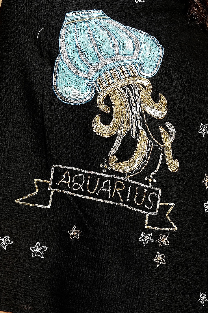 Black Motif Embroidered Stole by DUSALA ACCESSORIES at Pernia's Pop Up Shop