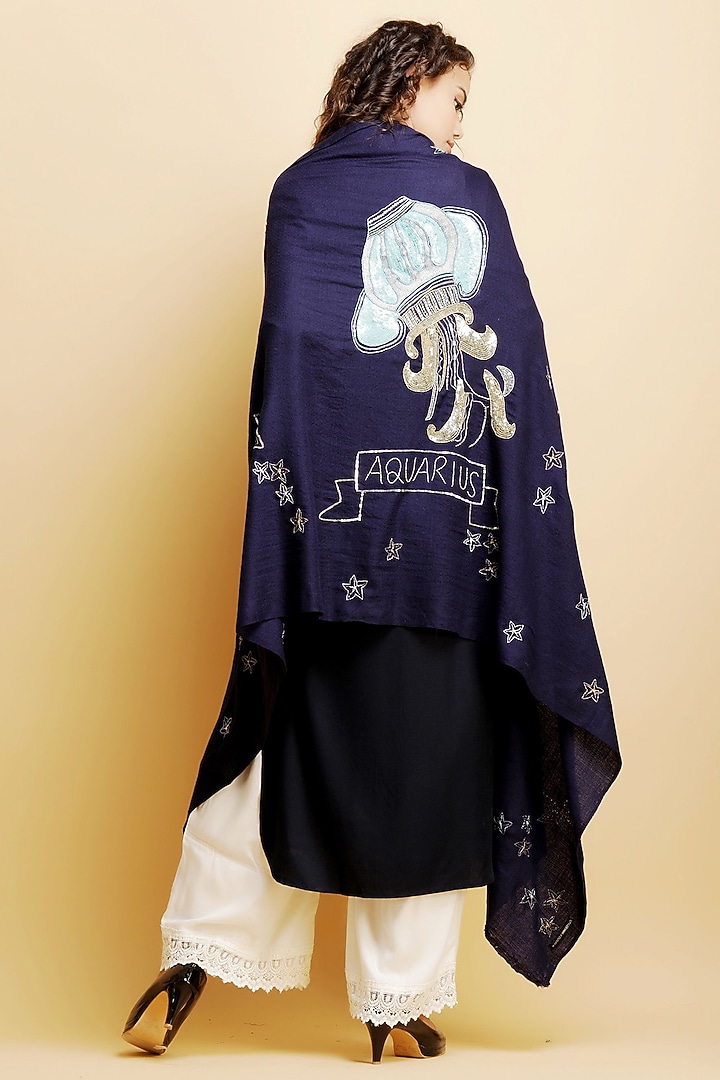 Blue Motif Embroidered Stole by DUSALA ACCESSORIES at Pernia's Pop Up Shop