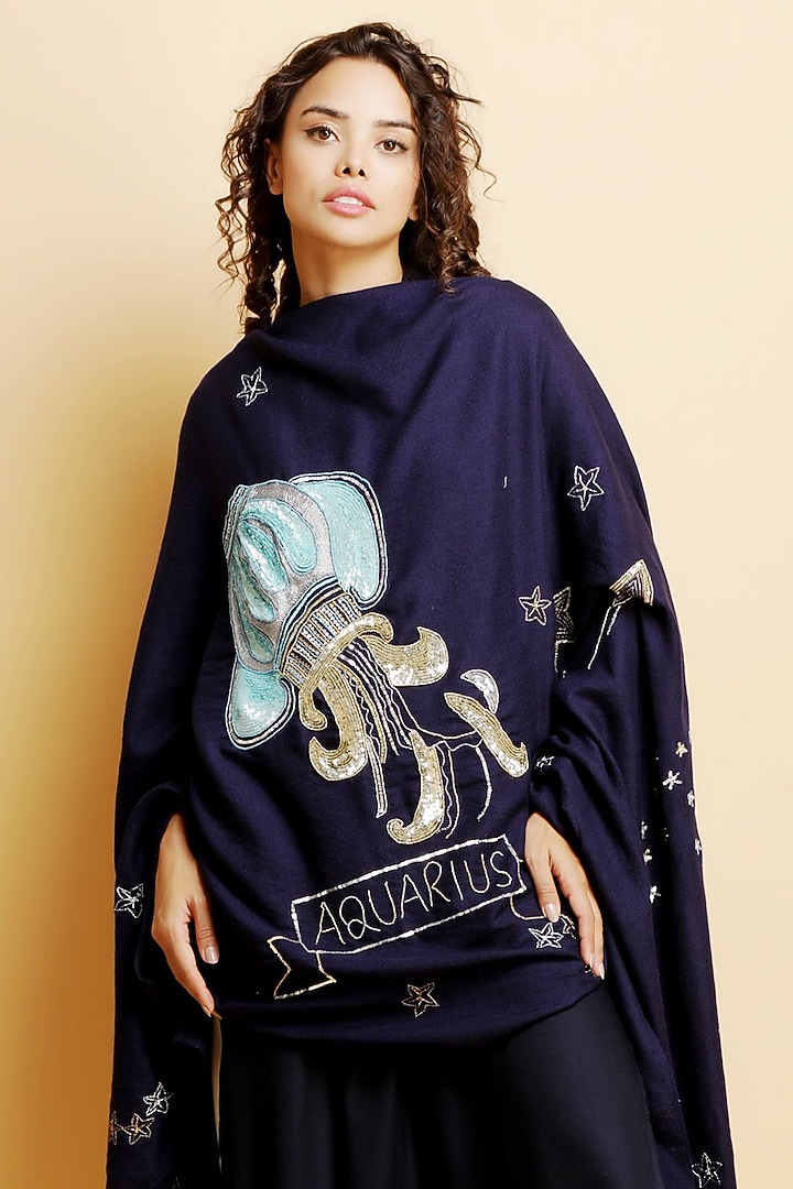 Blue Motif Embroidered Stole by DUSALA ACCESSORIES at Pernia's Pop Up Shop
