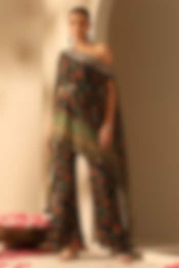 Black Georgette Printed Kurta Set by Dusala India at Pernia's Pop Up Shop