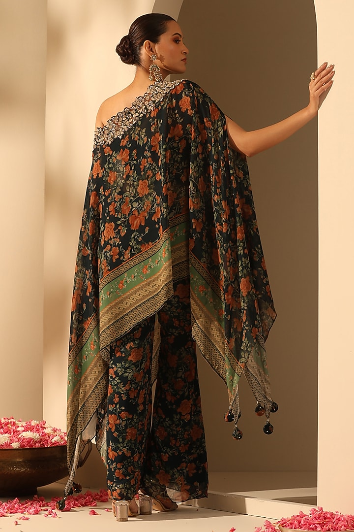 Black Georgette Printed Kurta Set by Dusala India at Pernia's Pop Up Shop