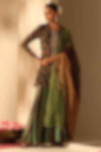 Black Georgette Wedding Sharara Set by Dusala India at Pernia's Pop Up Shop