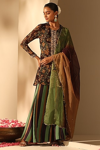 Black Georgette Sharara Set by Dusala India