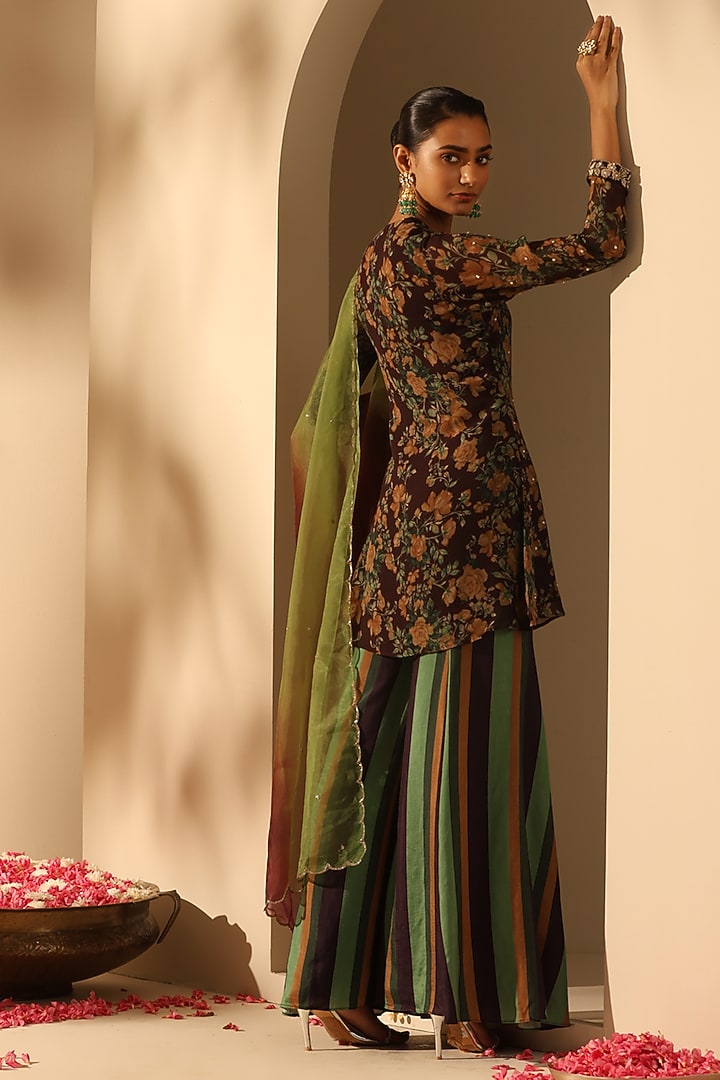 Black Georgette Wedding Sharara Set by Dusala India at Pernia's Pop Up Shop