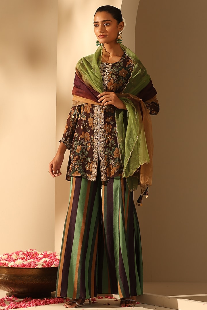 Black Georgette Wedding Sharara Set by Dusala India at Pernia's Pop Up Shop