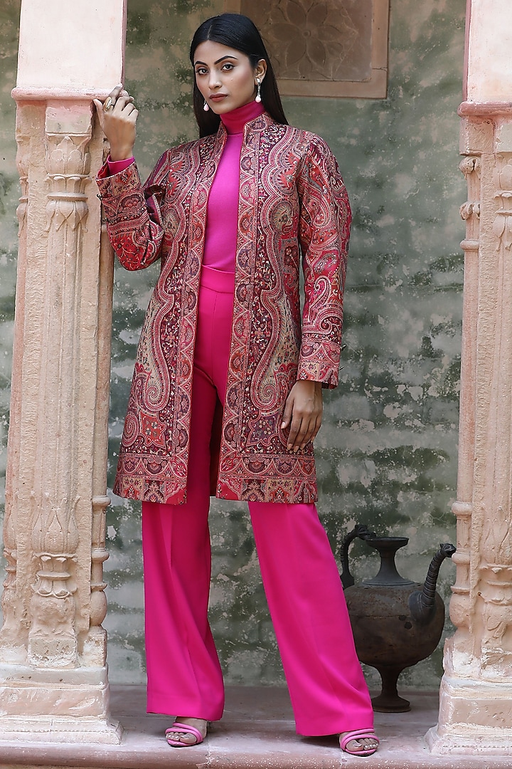 Multi-Colored Cashmere Woven Kashmiri Embroidered Paisley Jacket by Dusala India at Pernia's Pop Up Shop