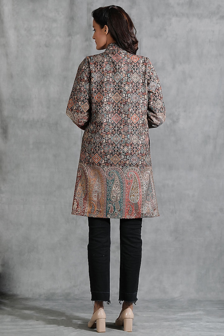Black Cashmere Woven Kashmiri Embroidered Paisley Jacket by Dusala India at Pernia's Pop Up Shop
