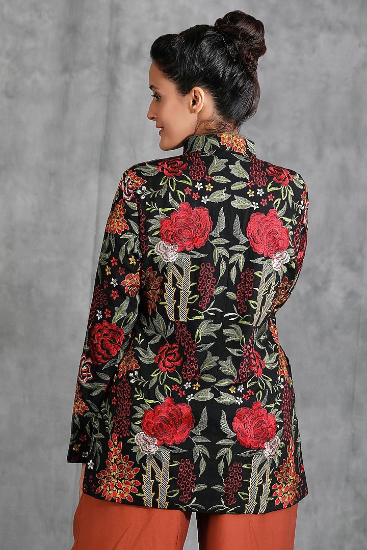 Black Cashmere Woven Kashmiri Embroidered Paisley Jacket by Dusala India at Pernia's Pop Up Shop