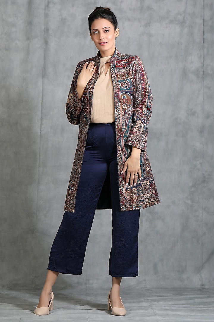 Multi-Colored Cashmere Woven Kashmiri Embroidered Paisley Jacket by Dusala India at Pernia's Pop Up Shop