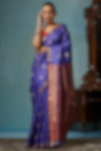 Blue Kosa Silk Handcrafted Saree Set by Dusala India at Pernia's Pop Up Shop