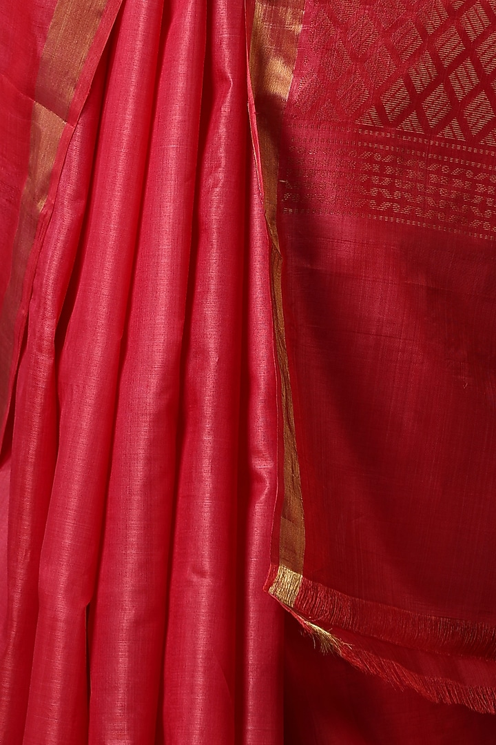 Georgia Peach Kosa Silk Handwoven Wedding Saree Set by Dusala India at Pernia's Pop Up Shop