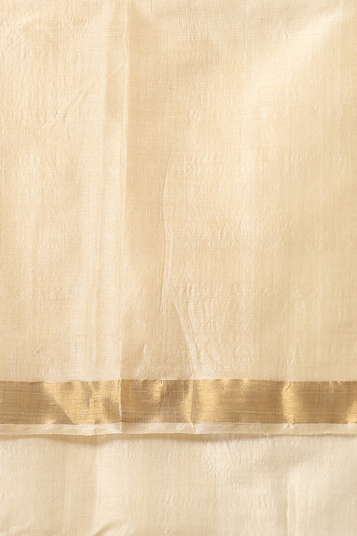 Beige Kosa Silk Handwoven Party Wear Saree Set by Dusala India at Pernia's Pop Up Shop