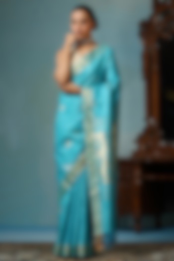 Sky Blue Kosa Silk Handwoven Saree Set by Dusala India at Pernia's Pop Up Shop