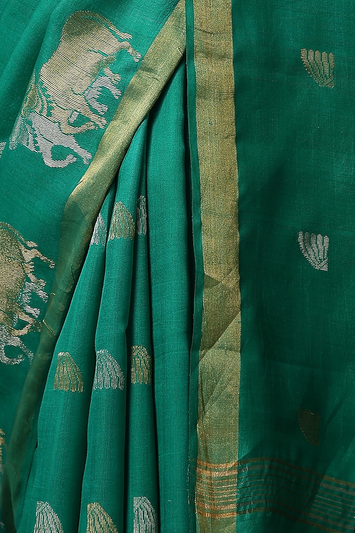 Sea Green Kosa Silk Handwoven Wedding Saree Set by Dusala India at Pernia's Pop Up Shop