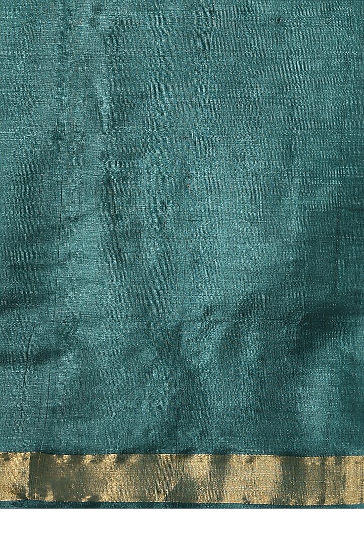 Turquoise Blue Kosa Silk Handwoven Party Wear Saree Set by Dusala India at Pernia's Pop Up Shop