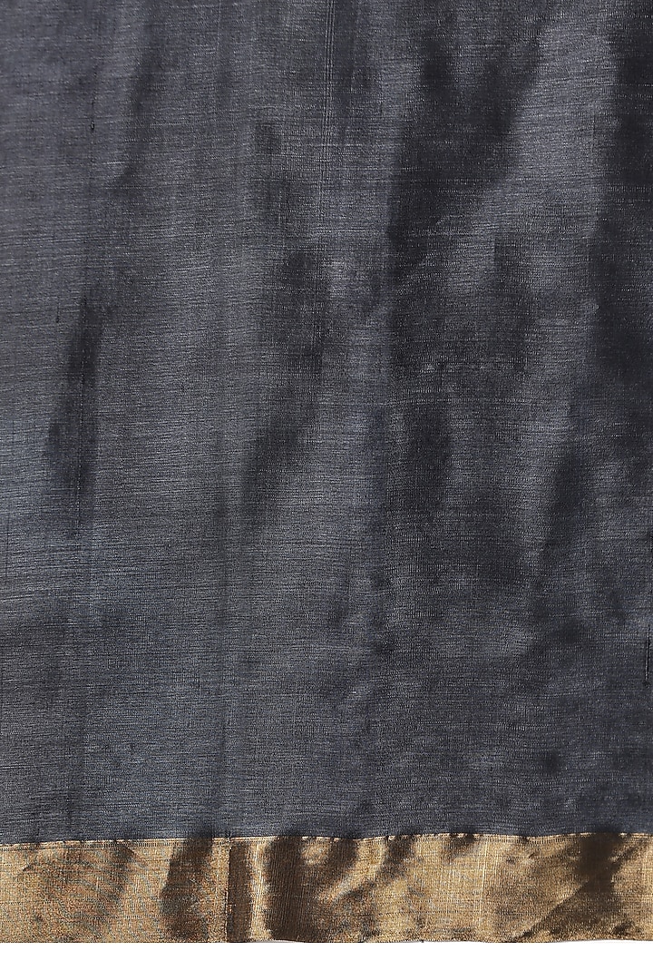 Dark Grey Kosa Silk Handwoven Party Wear Saree Set by Dusala India at Pernia's Pop Up Shop