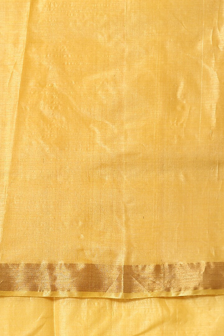 Light Yellow-Gold Kosa Silk Handwoven Party Wear Saree Set by Dusala India at Pernia's Pop Up Shop
