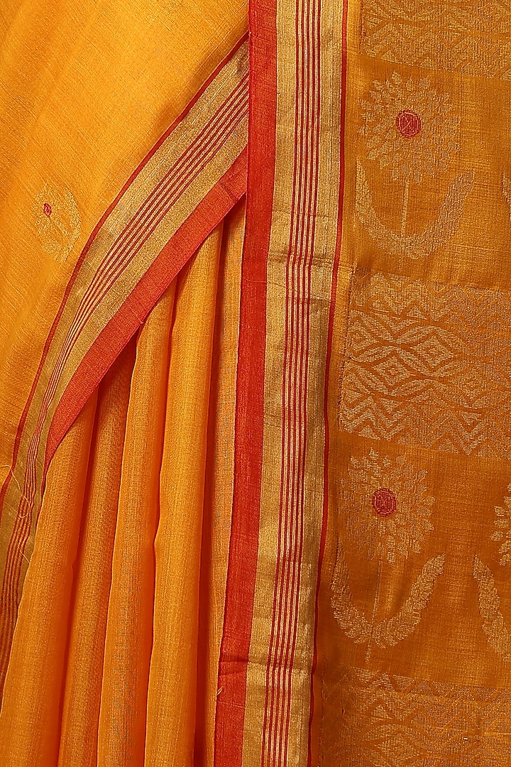 Mustard Kosa Silk Handwoven Party Wear Saree Set by Dusala India at Pernia's Pop Up Shop
