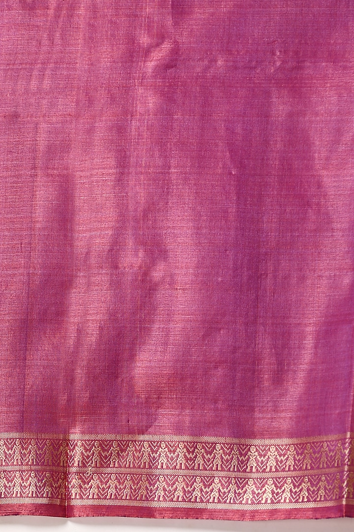 Magenta & Gold Kosa Silk Handwoven Party Wear Saree Set by Dusala India at Pernia's Pop Up Shop