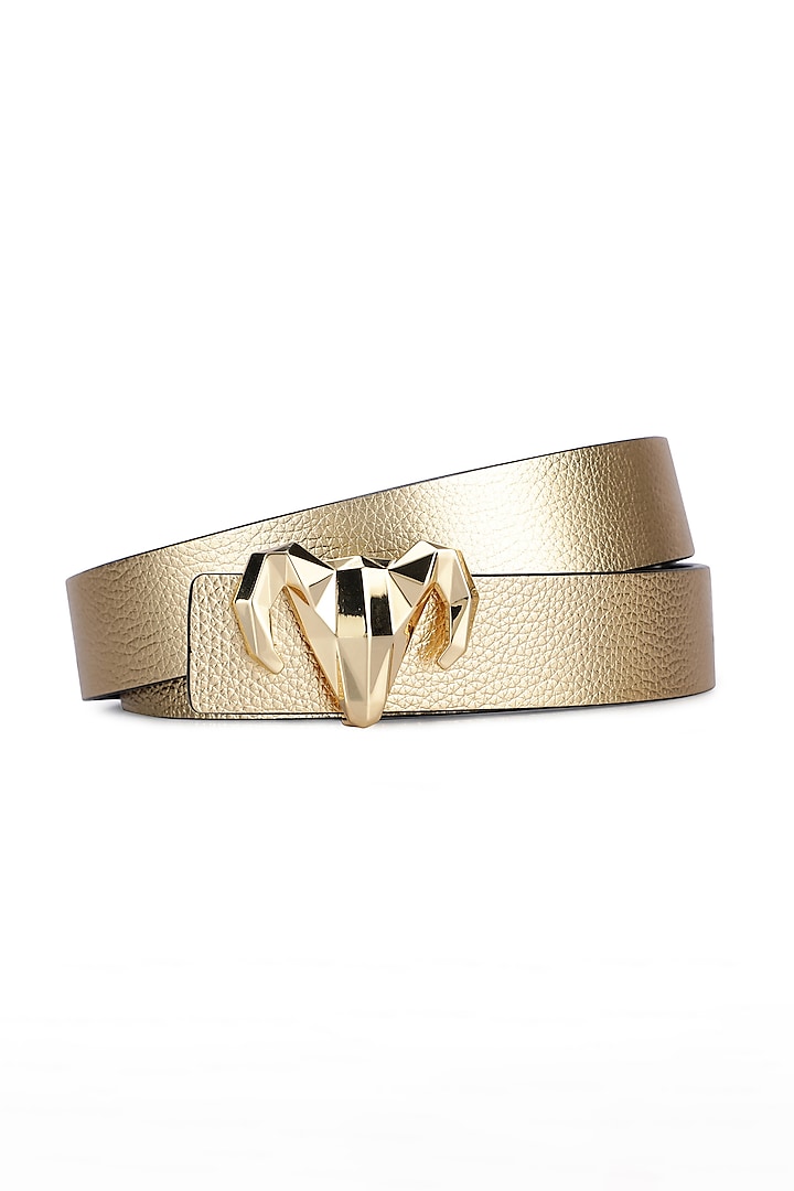 Gold & Black Italian Calf Leather Reversible Belt by Dusala Men