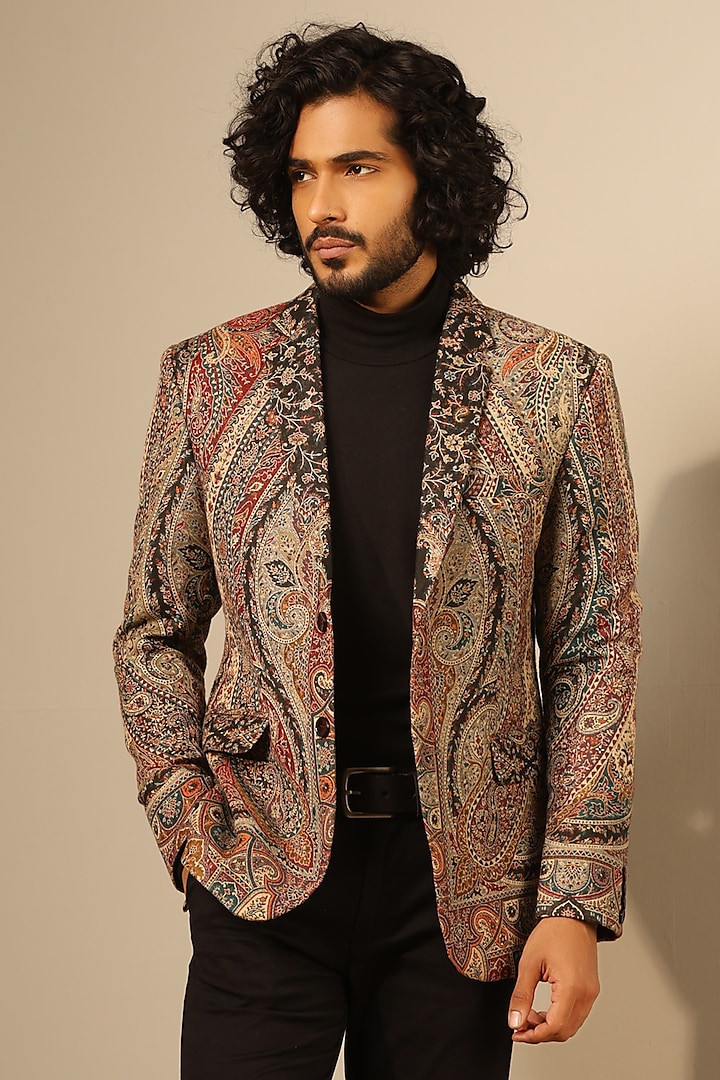 Multi-Colored Fine Wool Silk Jacket by Dusala Men