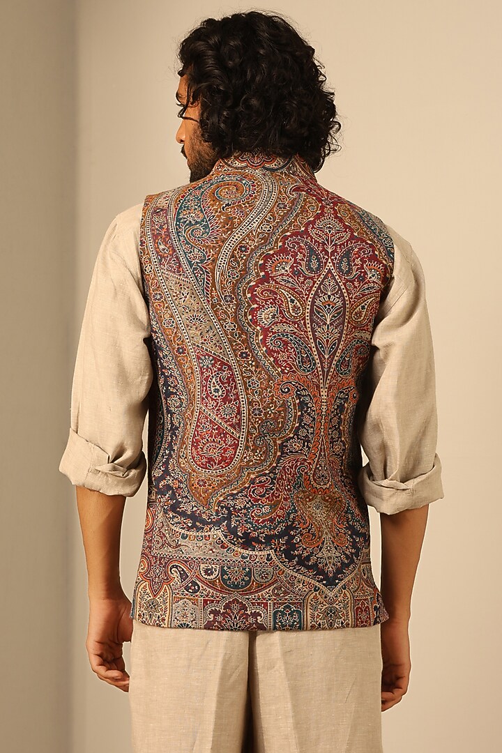 Multi-Colored Fine Wool Silk Bundi Jacket by Dusala Men at Pernia's Pop Up Shop