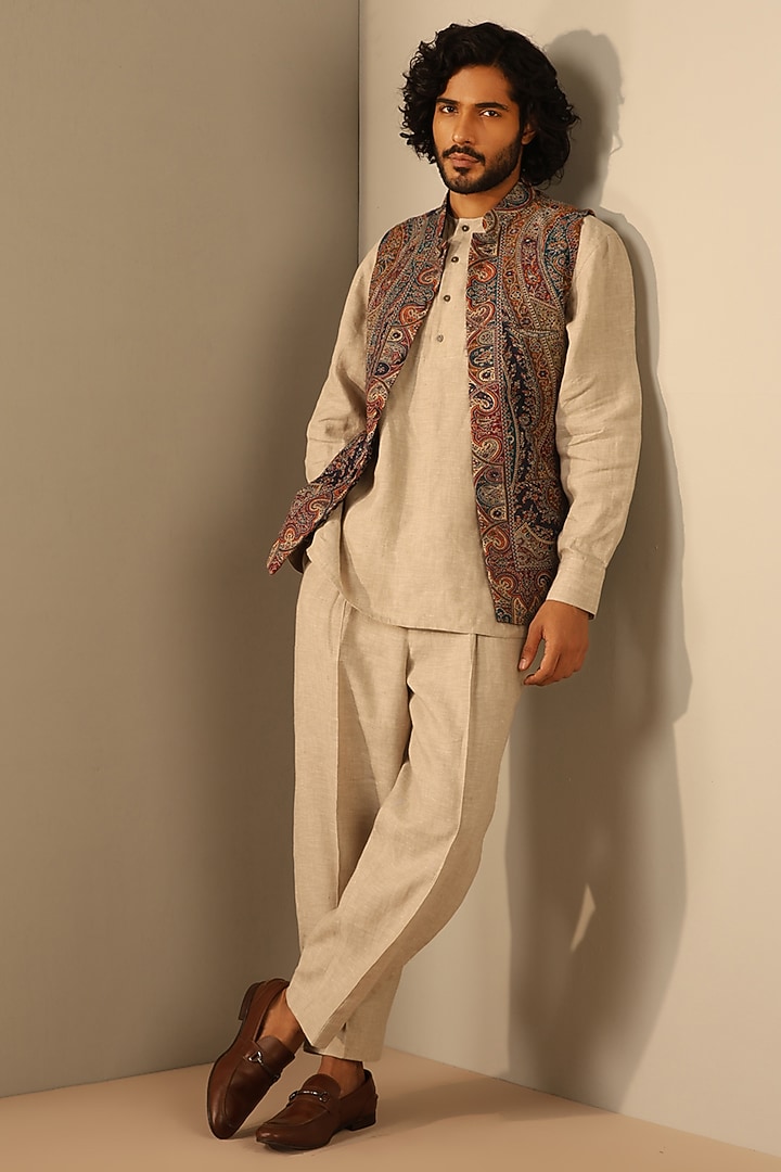 Multi-Colored Fine Wool Silk Bundi Jacket by Dusala Men at Pernia's Pop Up Shop