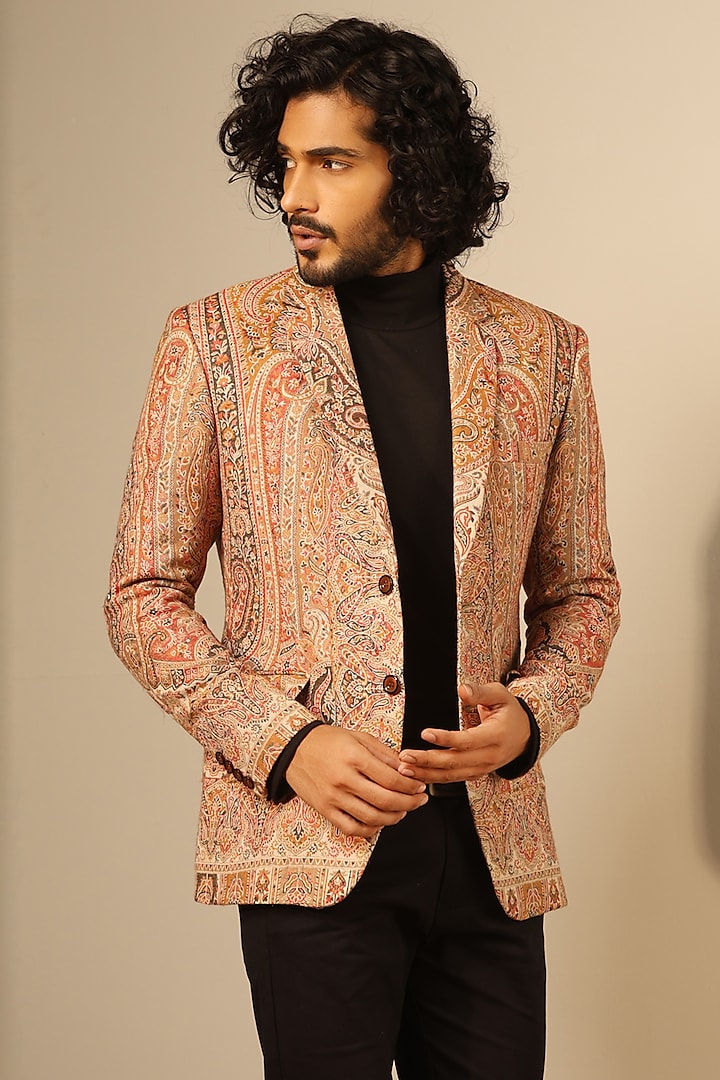 Beige Fine Wool Silk Jacket by Dusala Men