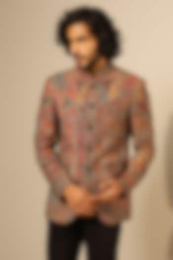 Multi-Colored Fine Wool Silk Bandhgala by Dusala Men