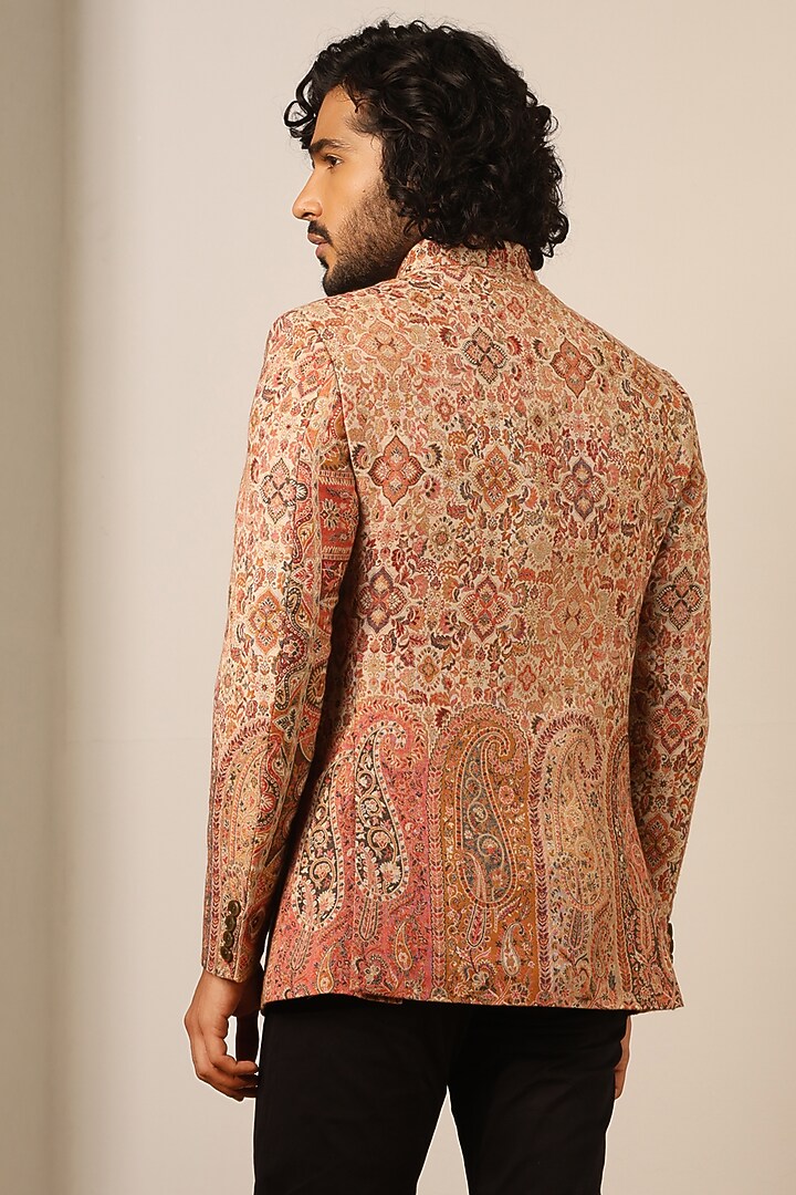 Beige Fine Wool Silk Wedding Bandhgala by Dusala Men at Pernia's Pop Up Shop