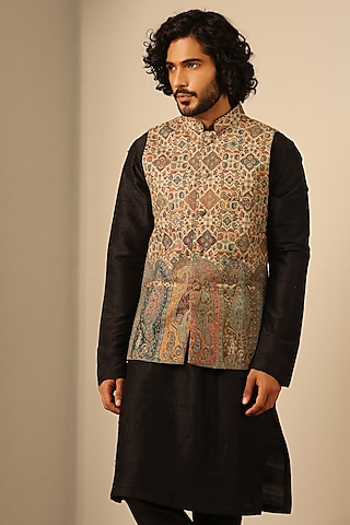 Multi-Colored Fine Wool Silk Bundi Jacket by Dusala Men
