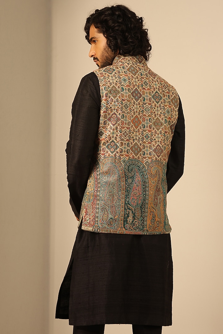 Multi-Colored Fine Wool Silk Bundi Jacket by Dusala Men at Pernia's Pop Up Shop