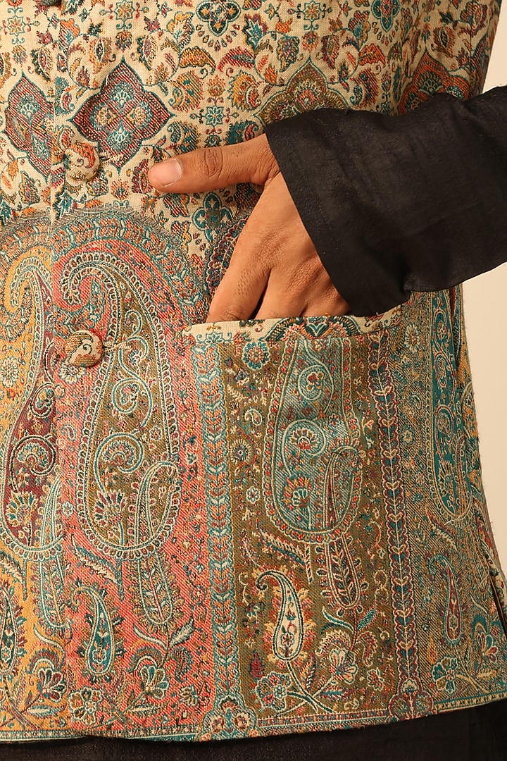 Multi-Colored Fine Wool Silk Bundi Jacket by Dusala Men at Pernia's Pop Up Shop