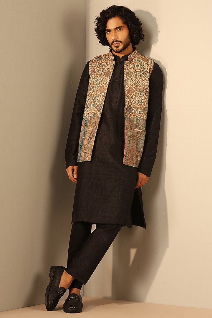 Multi-Colored Fine Wool Silk Bundi Jacket by Dusala Men at Pernia's Pop Up Shop