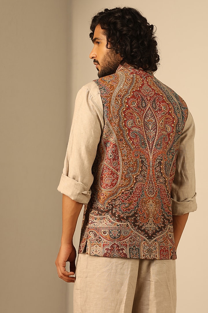 Multi-Colored Fine Wool Silk Bundi Jacket by Dusala Men at Pernia's Pop Up Shop