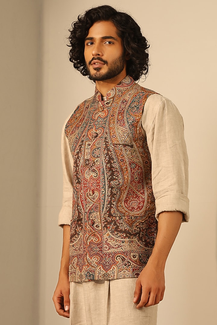 Multi-Colored Fine Wool Silk Bundi Jacket by Dusala Men at Pernia's Pop Up Shop