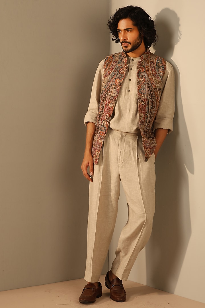 Multi-Colored Fine Wool Silk Bundi Jacket by Dusala Men at Pernia's Pop Up Shop