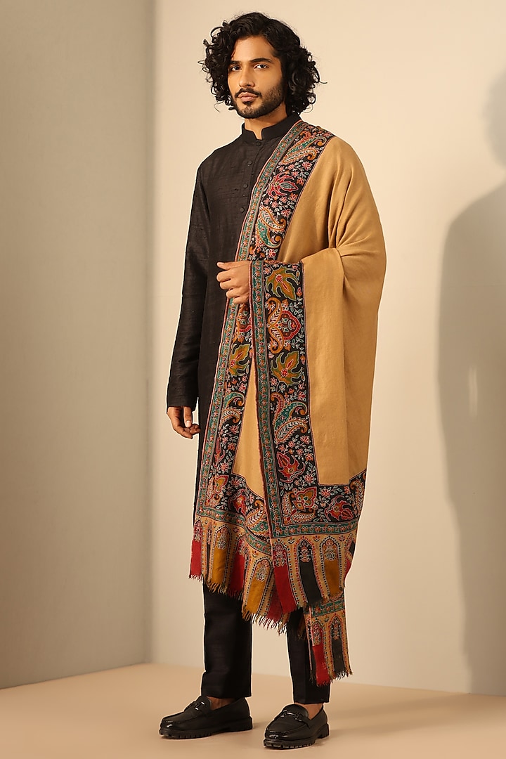 Light Brown Handmade Pashmina Shawl by Dusala Men