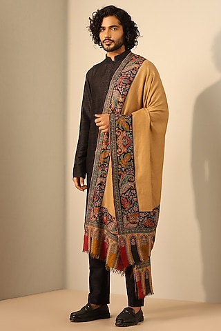 Light Brown Handmade Pashmina Shawl by Dusala Men