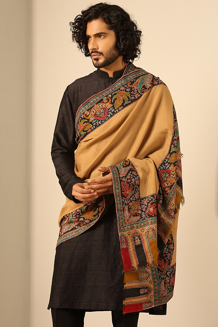 Light Brown Handmade Pashmina Shawl by Dusala Men at Pernia's Pop Up Shop