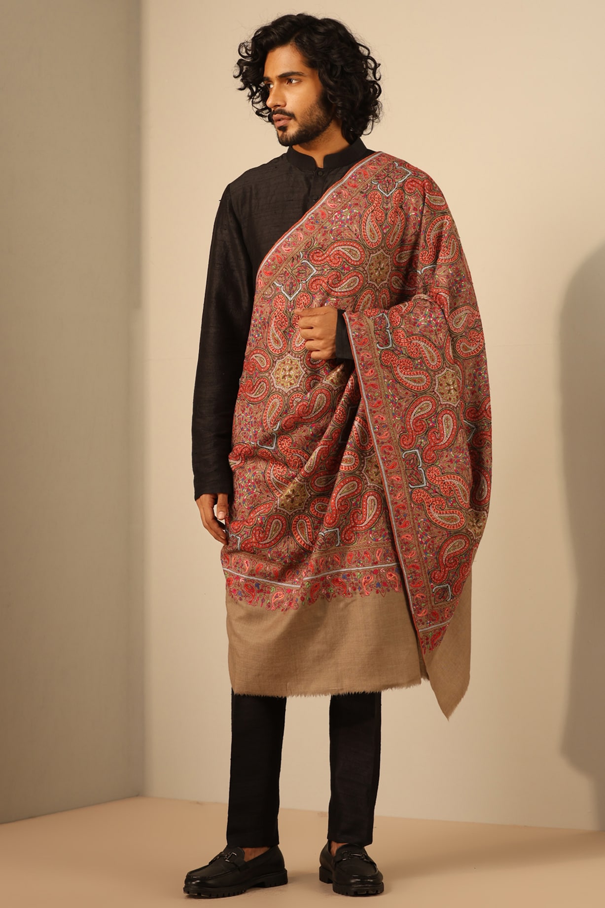 Beige Pashmina Shawl Design by Gaurav Katta at Pernia's Pop Up