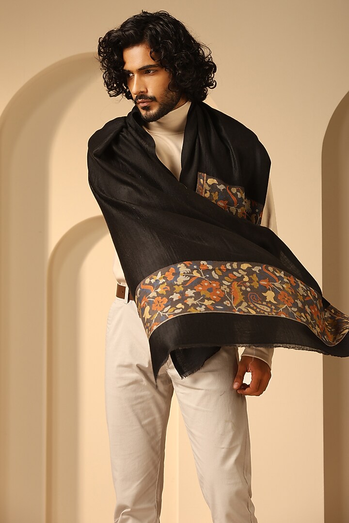 Black Cashmere Fine Wool Stole by Dusala Men at Pernia's Pop Up Shop