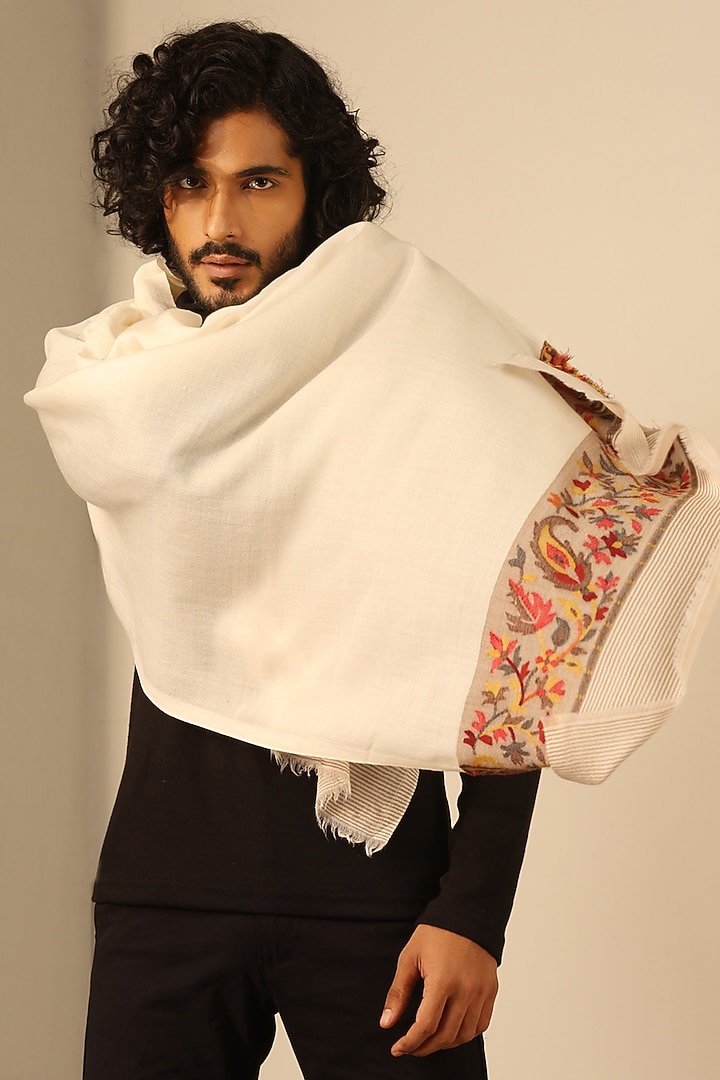 White Cashmere Fine Wool Stole by Dusala Men at Pernia's Pop Up Shop