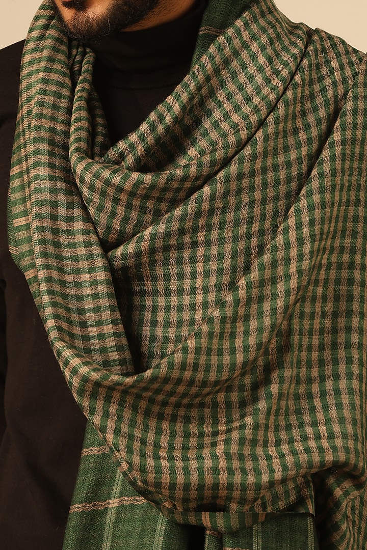 Green Cashmere Fine Wool Stole by Dusala Men at Pernia's Pop Up Shop