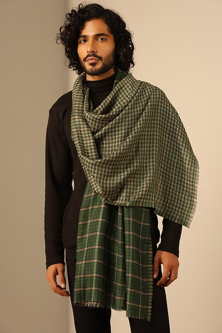 Green Cashmere Fine Wool Stole by Dusala Men at Pernia's Pop Up Shop