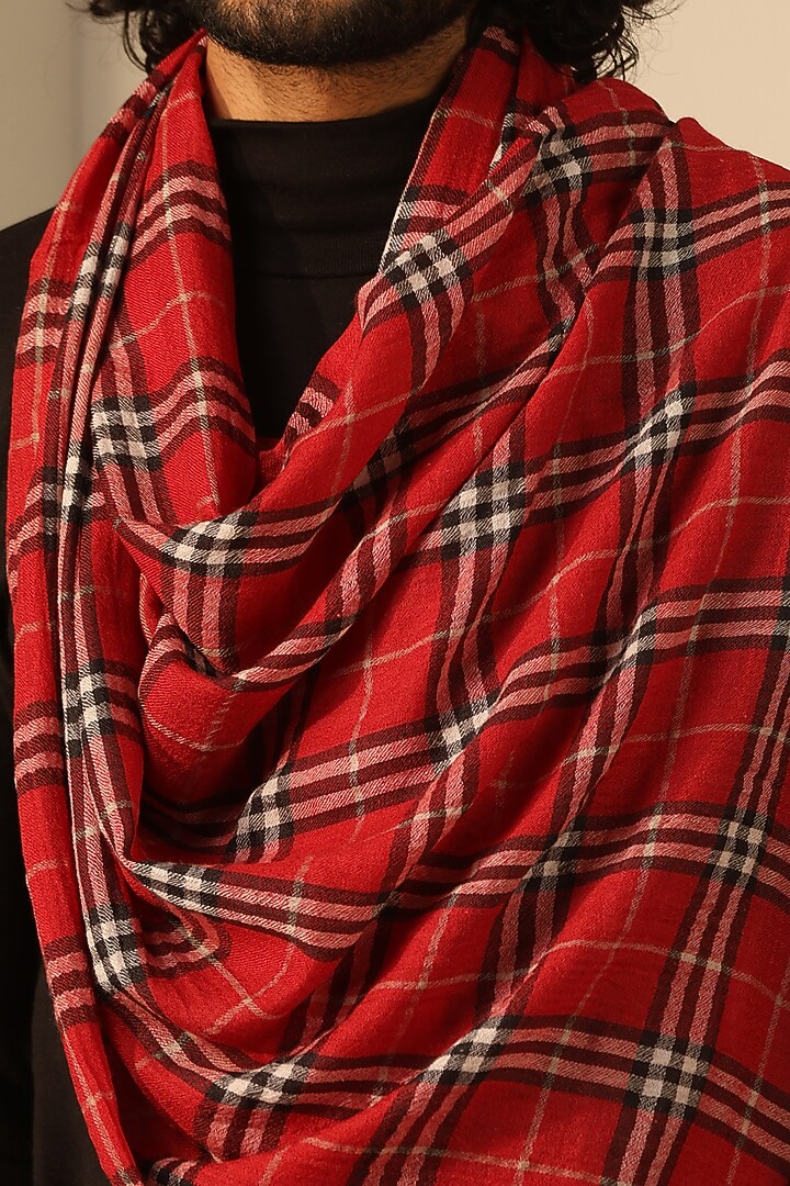Red Cashmere Fine Wool Stole by Dusala Men at Pernia's Pop Up Shop